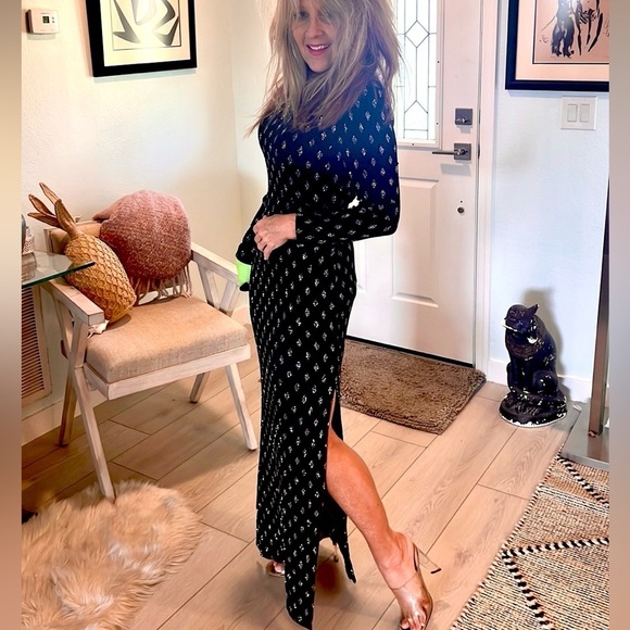 VTG Cach’e,Exquisite,Vintage Black & Silver,Open-Back Gown, Side Splits,6 - Picture 6 of 16